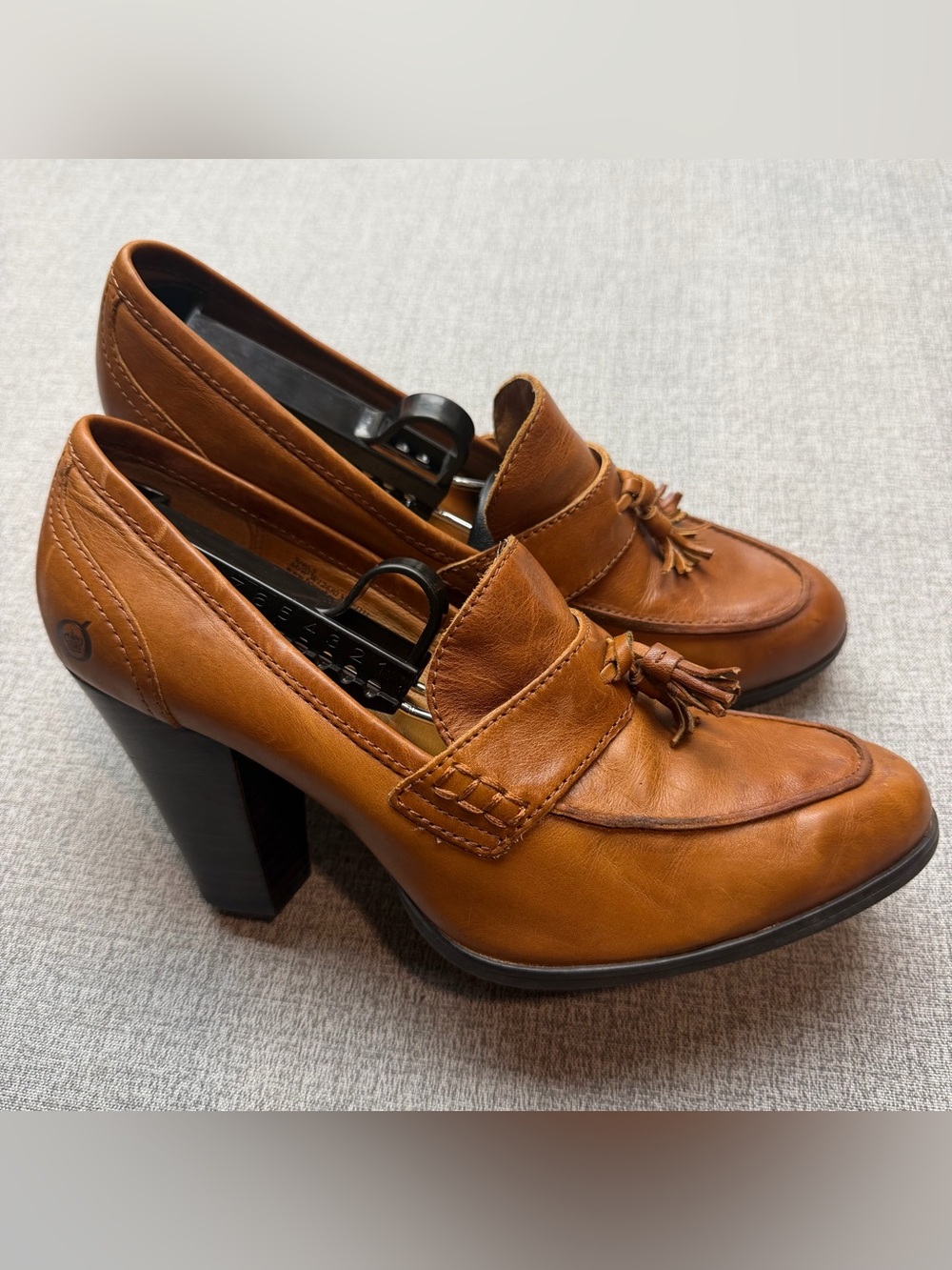 Y2K Born Nance Brown Leather Tassel Loafer Heels Pumps